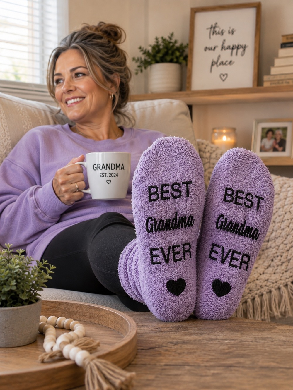 Purple 'Best Grandma Ever' Fuzzy Socks
